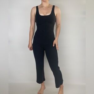 MATE THE LABEL Tencel Ribbed Jumpsuit Scoop Neck Wide Leg Crop‎ Black Stretchy